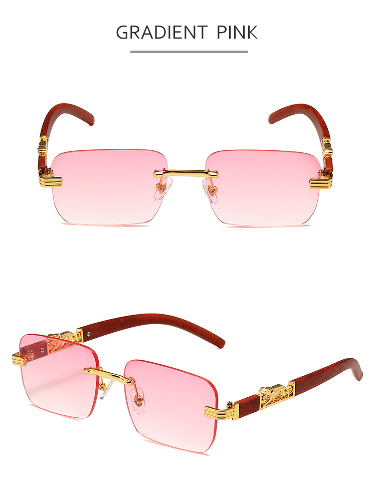 New trendy design rimless men's sunglasses trendy sunglasses wood grain leopard head sunglasses_voghion.com