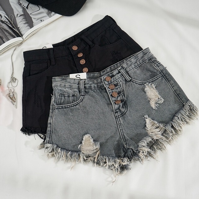 Plus-Size High-Waisted Ripped Denim Shorts for Women, Summer New Style 100kg A-Line Buttoned Wide-Leg Sexy Frayed Hot Pants Plus-Size High-Waisted Ripped Denim Shorts for Women, Summer New Style 100kg A-Line Buttoned Wide-Leg Sexy Frayed Hot Pants