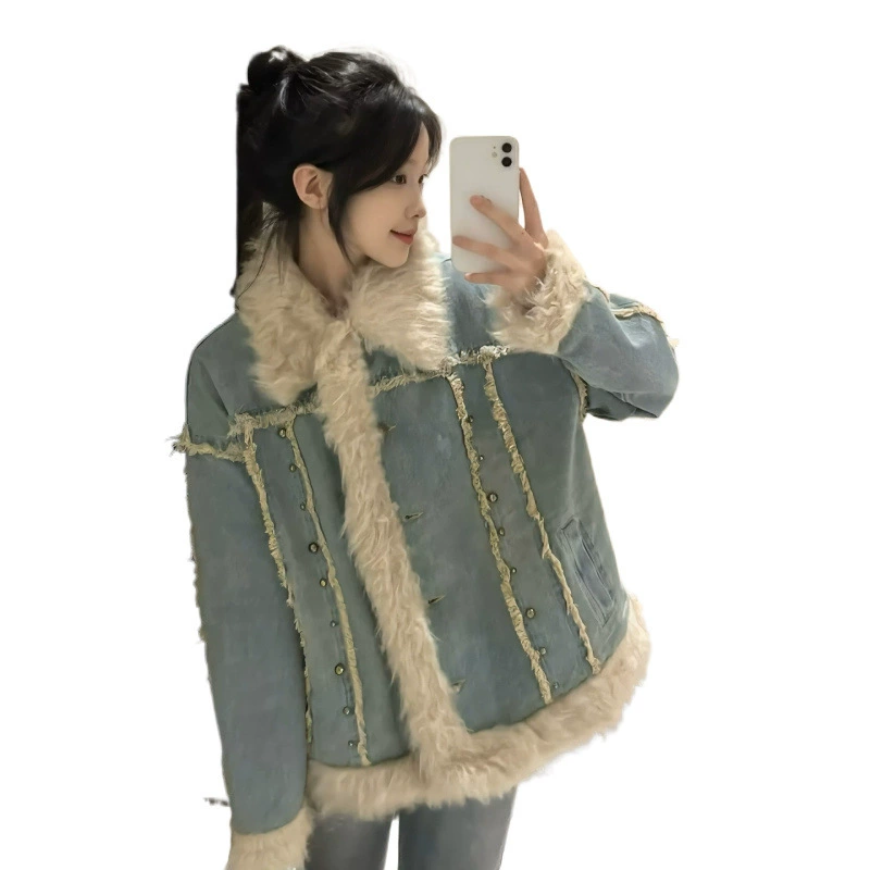 Warm denim demi-season down jacket for students