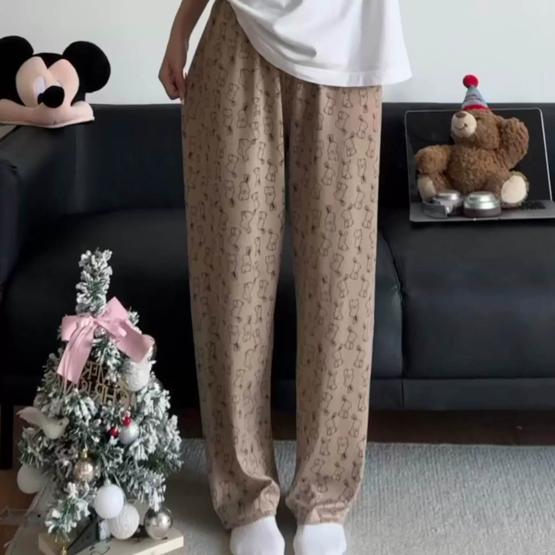 Hello Kitty, мультяшные осенние штаны, оверсайз, высокая талия, свободный прямой крой