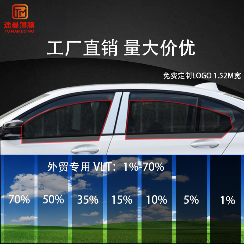 Película solar de coche de alta aislamiento ventana de vidrio de protección solar a prueba de explosiones película de coche completo engranaje delantero HD película de color primario película entera al por mayor