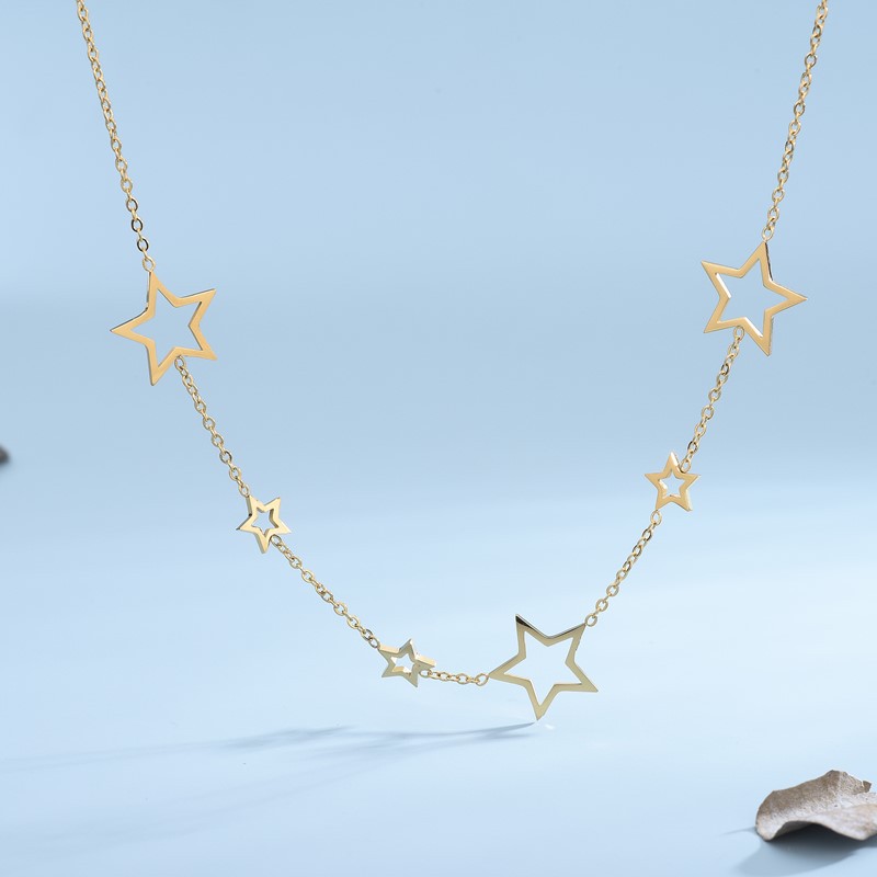 Holiday, Street Occasion Titanium Steel Material PVD Coated 18K Gold Plated Star Titanium Steel Elegant Waterproof Non Tarnish 304 Stainless Steel Necklace
