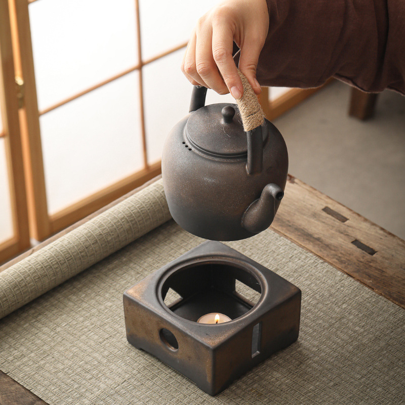 Cross-border Ceramic Retro Warm Teapot Outdoor Candle Tea Stove Japanese Style Distinctive Gold-plated Coffee Pot Amazon