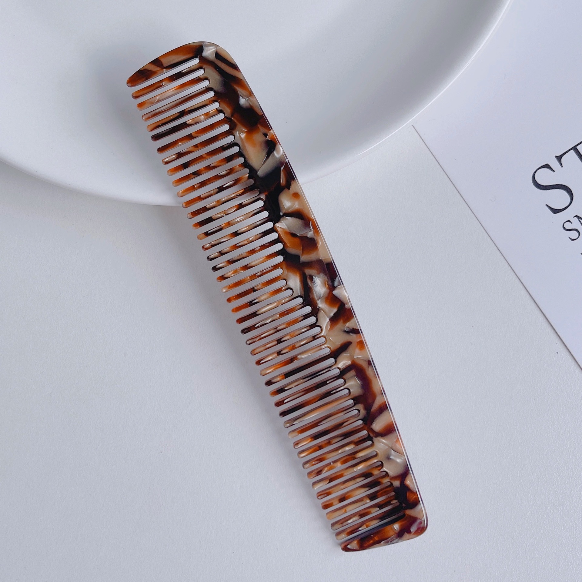 Korea Acetic Acid Small Tooth Comb Marble Texture Hair Comb Anti-static Hair Comb display picture 4