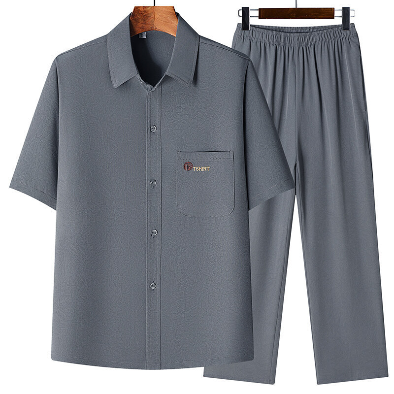 Tang Suit Men's Middle-Aged and Elderly Summer Short-Sleeved Suit Chinese Style Ice Silk Retro Dad Casual Grandpa Outfit Morning Exercise Han Dynasty Tang Suit Men's Middle-Aged and Elderly Summer Short-Sleeved Suit Chinese Style Ice Silk Retro Dad Casual Grandpa Outfit Morning Exercise Han Dynasty