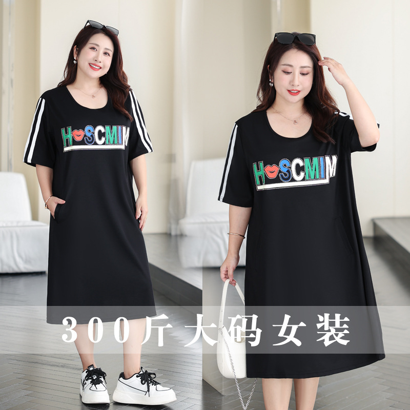 Bust 150 140 large size women's clothing summer new product fat mm fashionable loose casual dress 240 300 catties