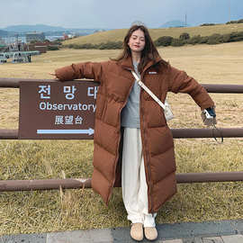 实拍2025冬款立领长款羽绒服女宽松纯色加厚白鸭绒面包服学生艺考