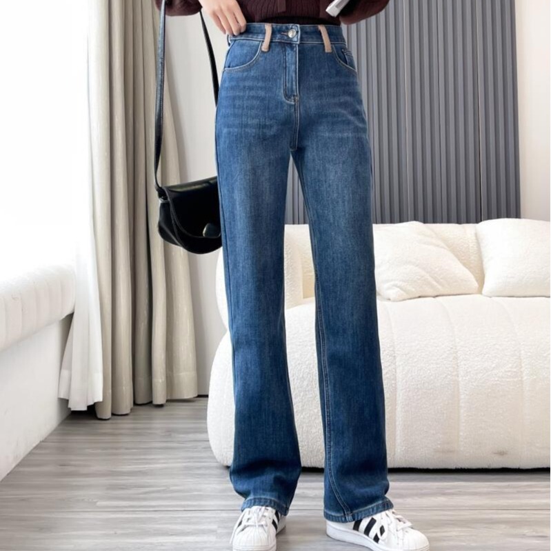 Super warm composite velvet straight big legs! Lightweight and comfortable 2023 Winter high waist stretch wide leg jeans for women