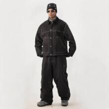 新款滑雪服男复古工装夹克单板防风防水潮牌纯色滑雪服衣裤套装男