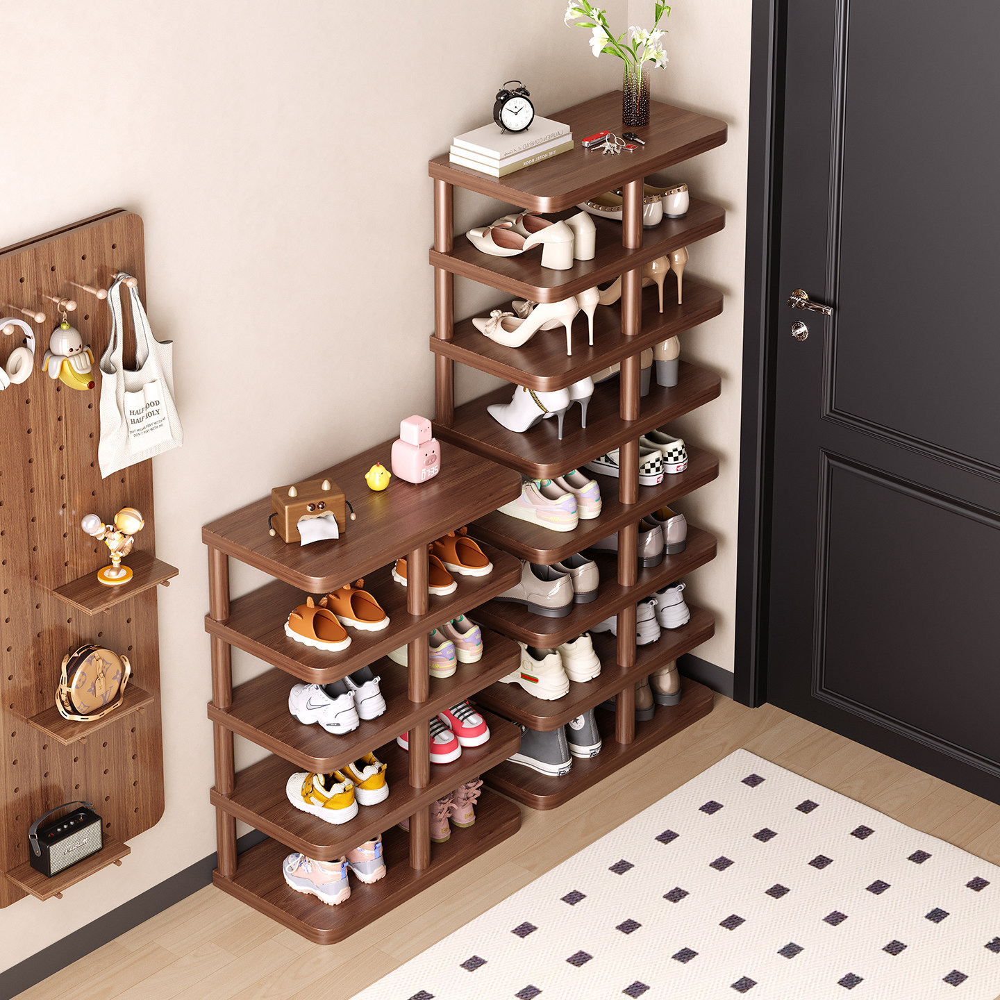 Zapatero con núcleo de madera maciza, puerta de hogar multicapa, interior hermoso, casa de alquiler, pequeño, estrecho, simple, nuevo estante, zapatero