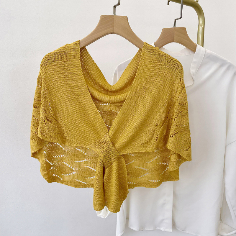 Mantón de punto desgaste exterior de las mujeres estilo de la alta sociedad primavera y verano soporte cervical tejido habitación con aire acondicionado patrón de onda bufanda de hombro collar falso