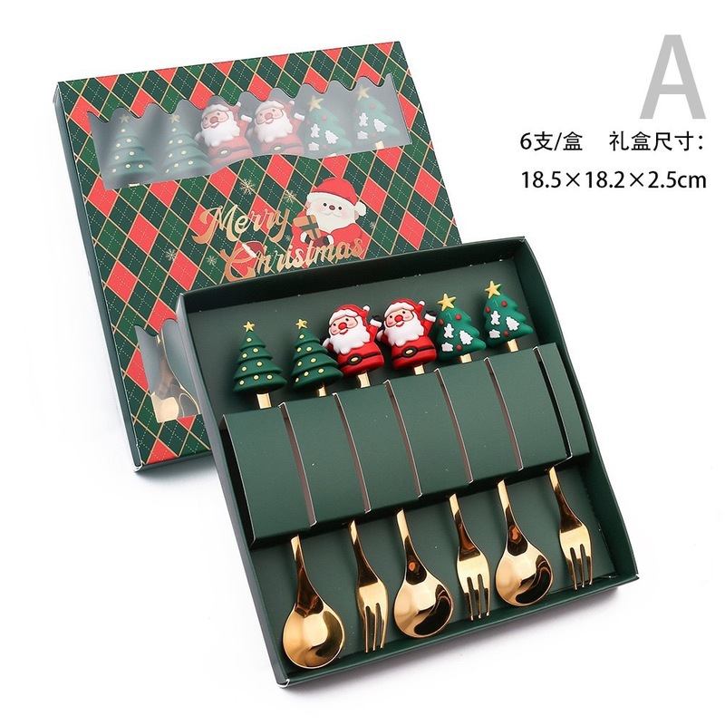 ステンレススプーン創意クリスマスツリーコーヒー攪拌スプーンデザート果物フォークスプーンフォーク食器プレゼントセット|undefined