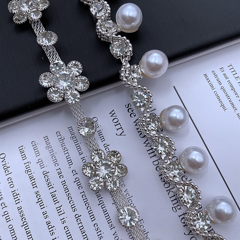 廠家鐵鏈燒焊水鑽珍珠鑽鏈條碼 服裝秀禾婚紗禮服裝飾DIY輔料