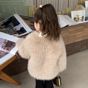 Girl's Fur Coat 2024 New Winter Dress Girl's Western Style Thickened Warm Fur One-piece Woolen Sweater Trendy