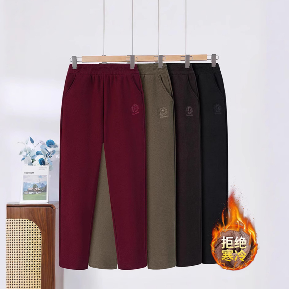 中年女裤灯芯绒妈妈高腰直筒裤大码老年秋冬季加绒加厚棉裤