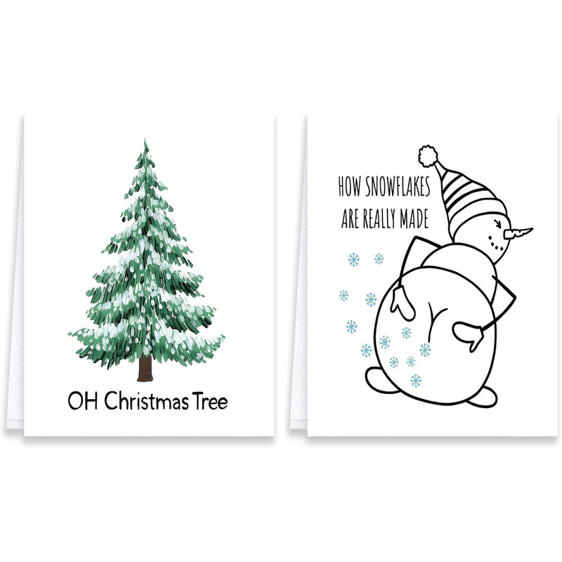 White snowman Christmas tree kitchen towel dish towel funny holiday decoration hand towel Christmas dish cloth tea towel