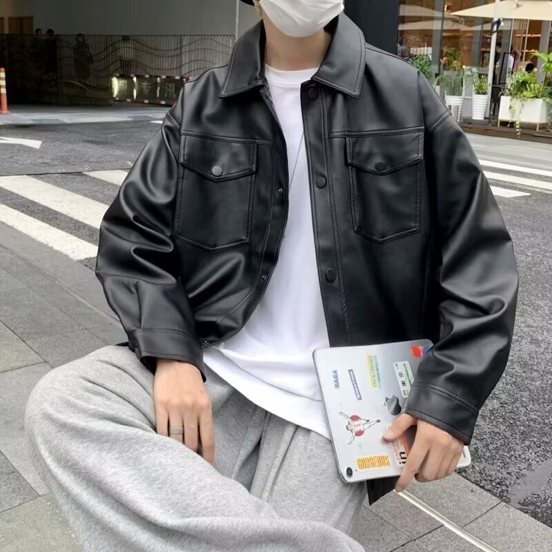 Leather Men's Coat Autumn Pilot Biker Suit Loose plus size Casual Trendy Brand PU Leather Jacket for Couple