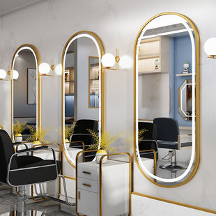 Barber Shop Special Mirror with LED Light Hairdressing Mirror Table Single-sided Internet Trendy Hair Salon Wall-mounted Hair Cutting Makeup Mirror
