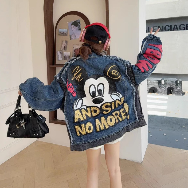 Trendy Heavy-Duty Black Denim Jacket for Women 2025 New Autumn Fashion Stylish Loose Sequin Top Hong Kong Style Jacket Trendy Heavy-Duty Black Denim Jacket for Women 2025 New Autumn Fashion Stylish Loose Sequin Top Hong Kong Style Jacket
