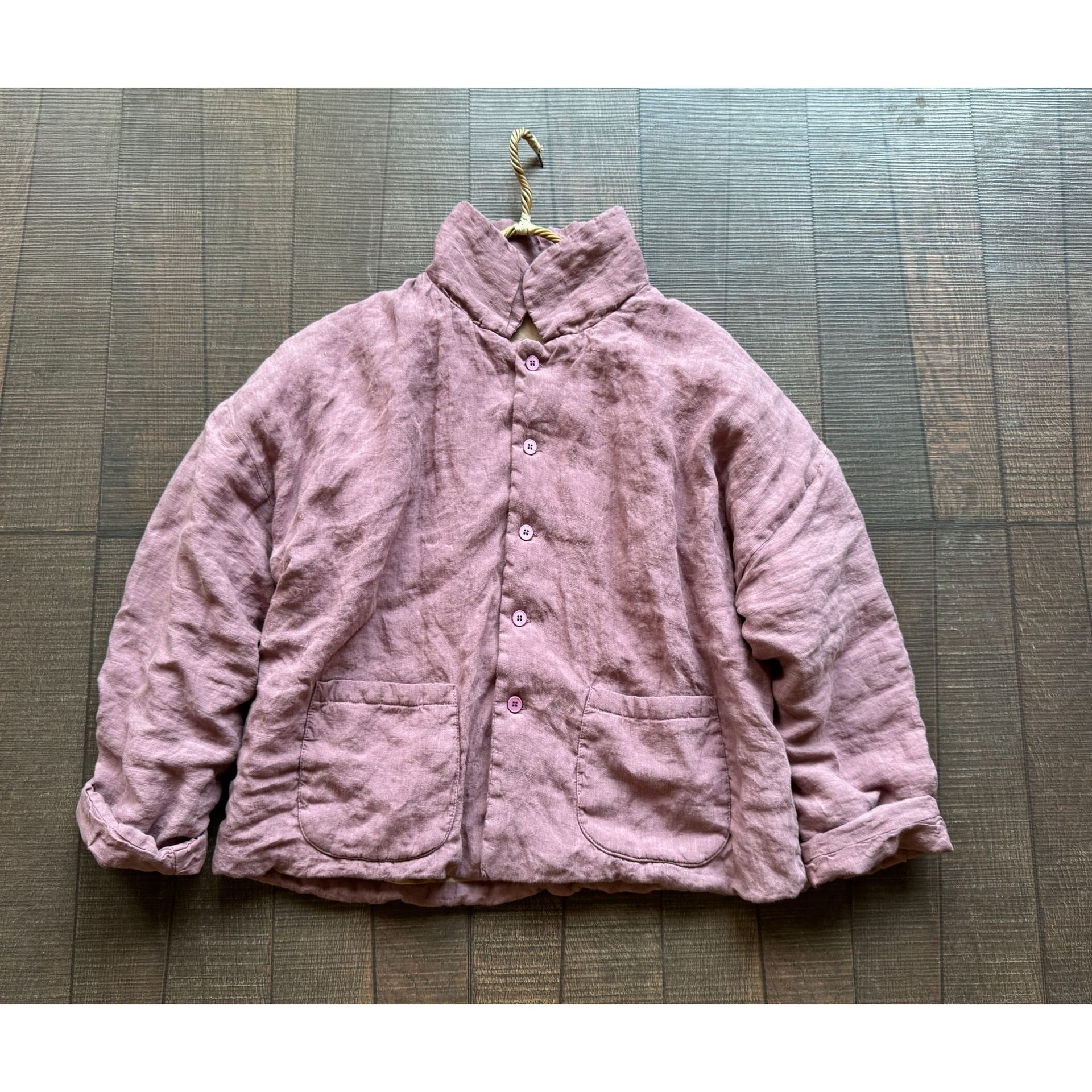 4389高品質砂洗亜麻女装綿服文芸レトロゆるい亜麻綿服の中の長さは綿の上着を挟んでいる