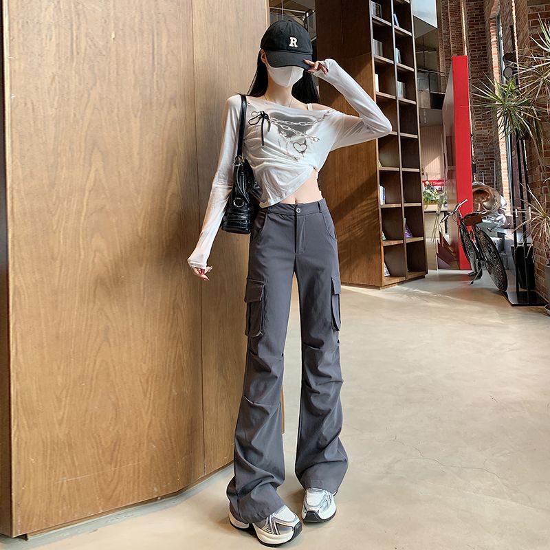 2025 Spring/Summer New Flared Cargo Pants for Women, Slim Fit Black Petite Paratrooper Quick-Dry Sweatpants 2025 Spring/Summer New Flared Cargo Pants for Women, Slim Fit Black Petite Paratrooper Quick-Dry Sweatpants