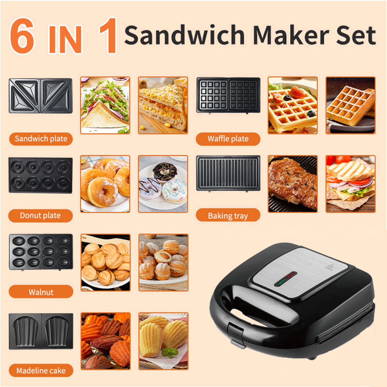 Máquina de sándwiches 6 - en - 1 máquina de waffles máquina de donuts galletas electromecánicas galletas madeline máquina de galletas puede ser máquina de pan máquina de desayuno image 4