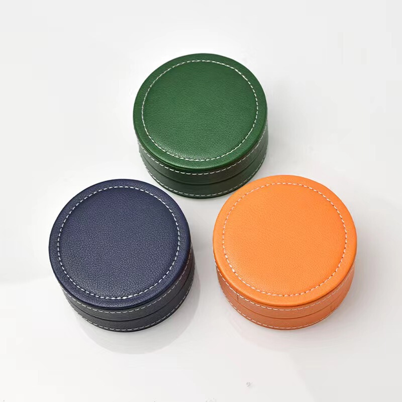 High-End Handmade Leather Box, Multi-Purpose Storage Box, Bluetooth Headset Protective Box, Jewelry Box, Portable Pressure-Resistant Round Box for Storage