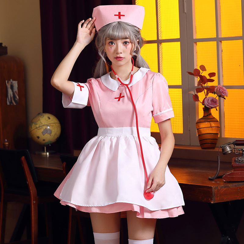 Pink Nurse Costume Nurse Maid Nursing Professional Role Play Costume Party Party Medical Work Skirt