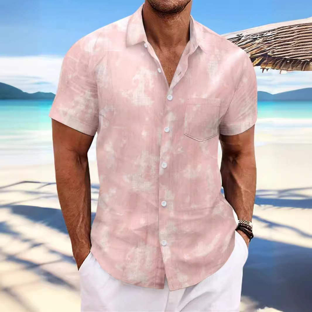 Monochrome Man – Sommerliches Herren-Freizeithemd mit Batikmuster, Umlegekragen und kurzen Ärmeln – perfekt für Strand und Sport._voghion.com
