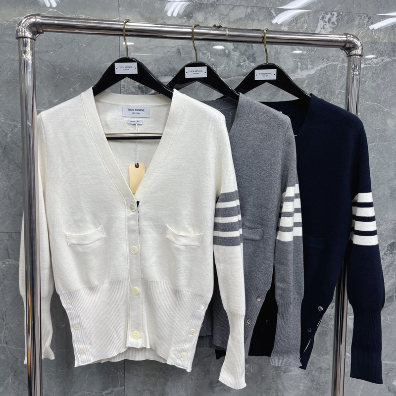 High-Quality Women's Classic Four-Stripe Casual Versatile Slim-Fit Wool Cardigan