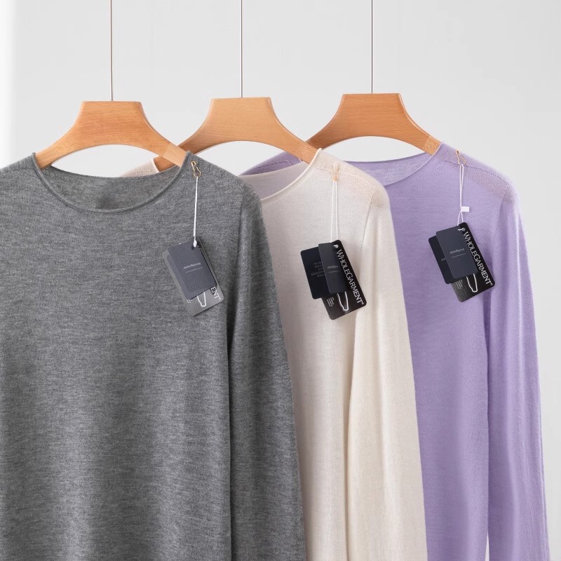 High-End Ready-To-Wear Yangzi Yarn Fine-Spun 100% Wool Round-Neck Knit Base Sweater for Women, Loose Casual Simple Thin Sweater