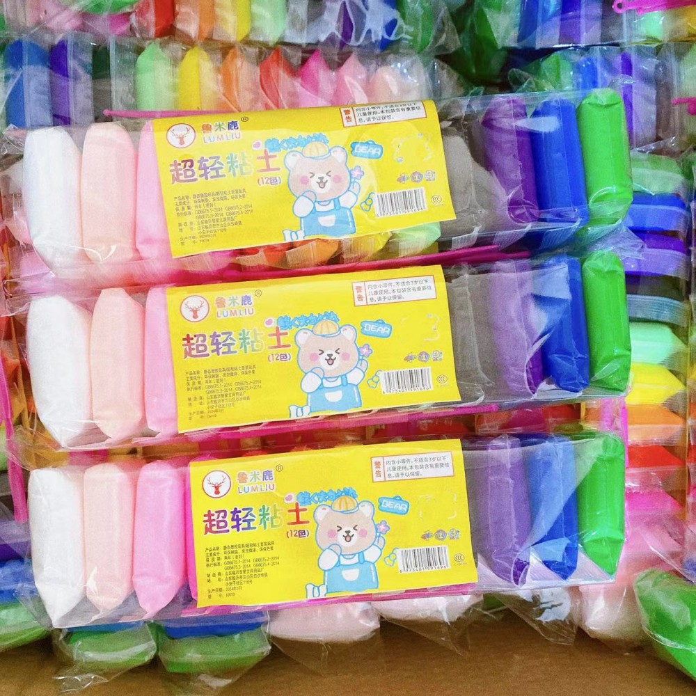 Bolsas infantiles de arcilla ultraligera creativa DIY juguetes hechos a mano barro ultraligero espacio barro color barro 12 color conjunto con trabajo