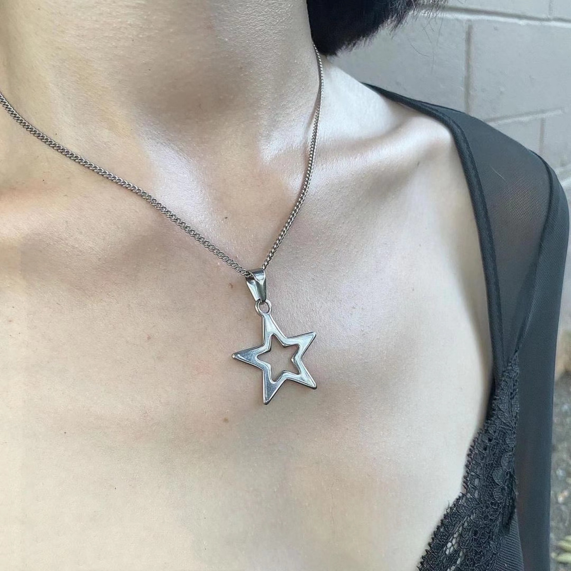 box chain Chain Type 1 Piece Quantity Daily Occasion Commute Star Titanium Steel Patchwork Pendant Necklace