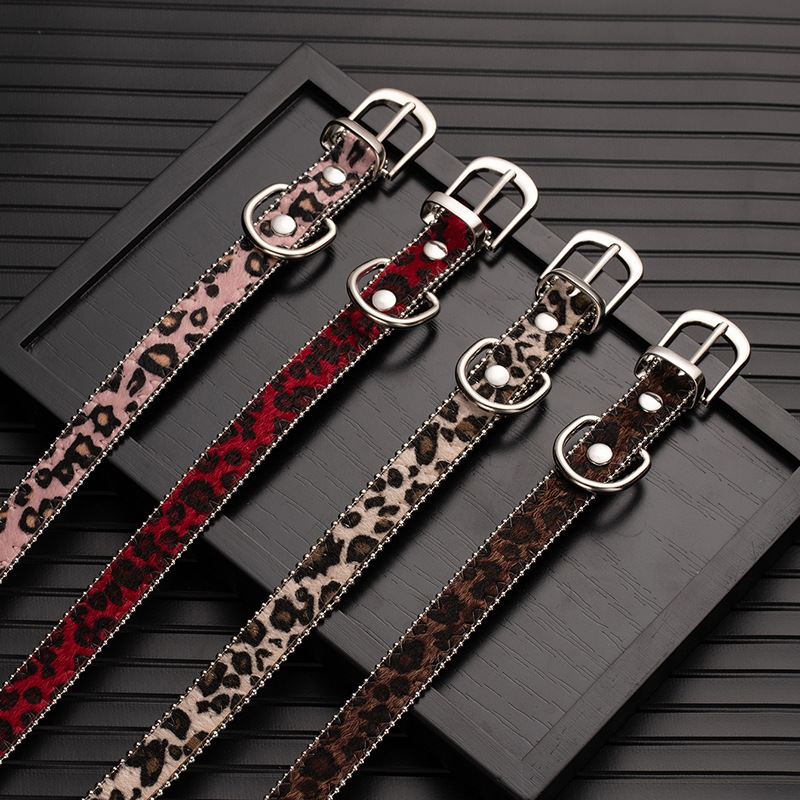 Collar de cuero PU con estampado de leopardo de estilo europeo y americano transfronterizo Collar de estilo punk de hip-hop ajustable
