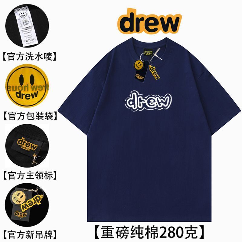 DREW smiley face letter FOG short sleeve men's and women's summer cotton couple loose round neck American heavy T-shirt bottoming shirt DREW smiley face letter FOG short sleeve men's and women's summer cotton couple loose round neck American heavy T-shirt bottoming shirt