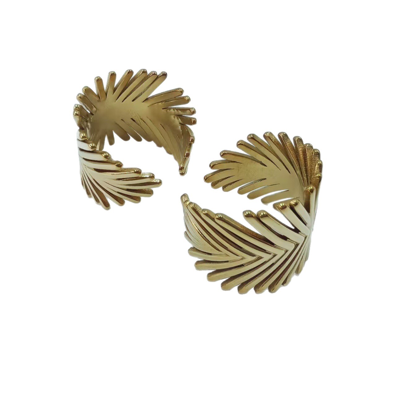 Vintage Stainless Steel Pine Leaf Open Ring For Men And Women_voghion.com