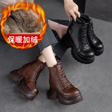 上海杰骤2023秋季新款小个子厚底舒适百搭加绒加厚牛皮女式马丁靴