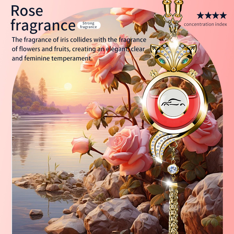 Interior Accessories | Qìchē Car hanging - fox-golden-alloy-pendant-with-rose-fragrance-small-car-logo