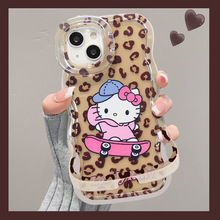 豹纹滑板kt猫适用苹果17手机壳iphone15promax硅胶16可爱防摔14女