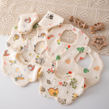 婴儿围兜360度旋转防水防脏 宝宝6层棉纱布口水巾新生儿卡通围嘴