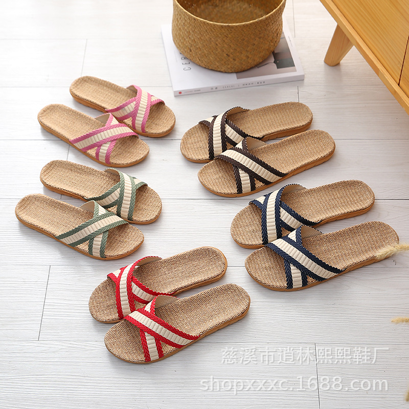 Crossover Men and Women Couple Indoor Home Linen Slippers Indoor Floor Board Slippers Men's Four Seasons Slippers