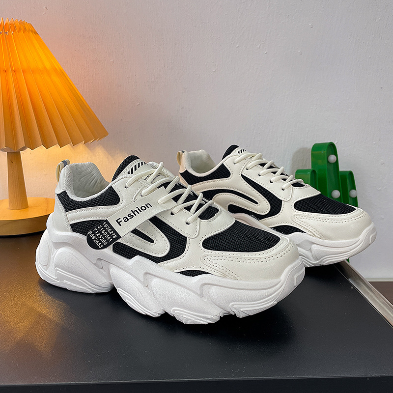 秋季新款2022老爹鞋女韓版厚底網布透氣運動風休閑鞋學生街拍8632