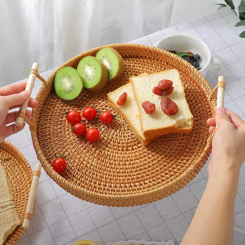 Fruit woven Japanese storage basket, handmade, bread