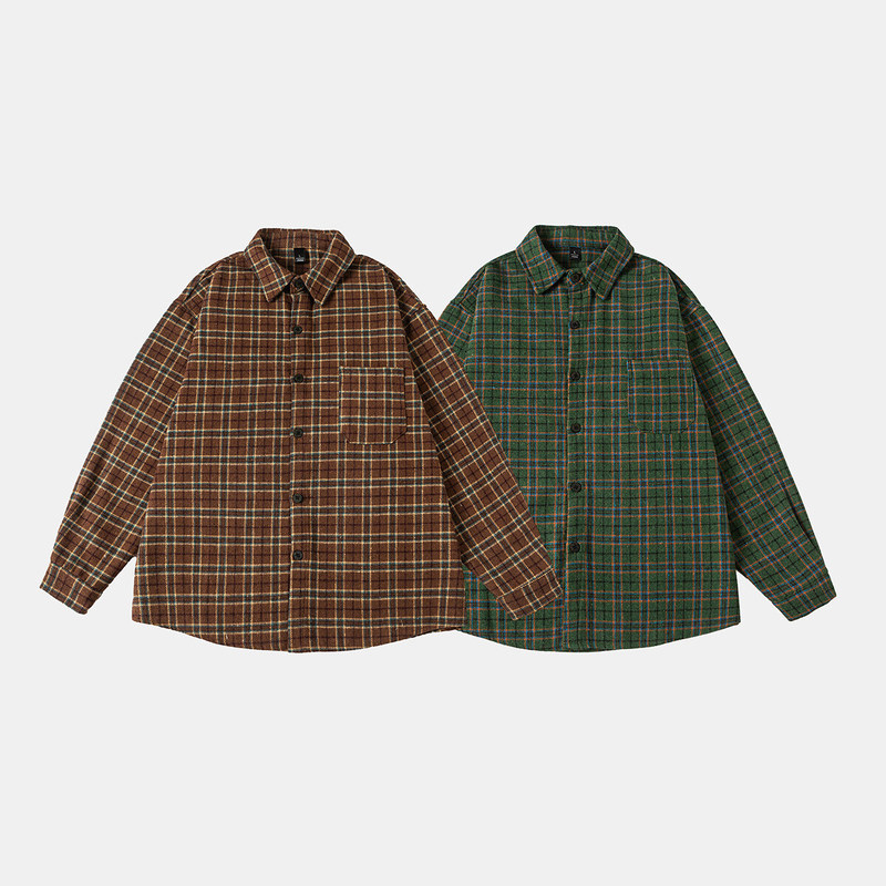 Urban Goods 2025 Autumn New Contrast Color Plaid Lazy Long Sleeve Men's Lapel Casual Shirt Jacket