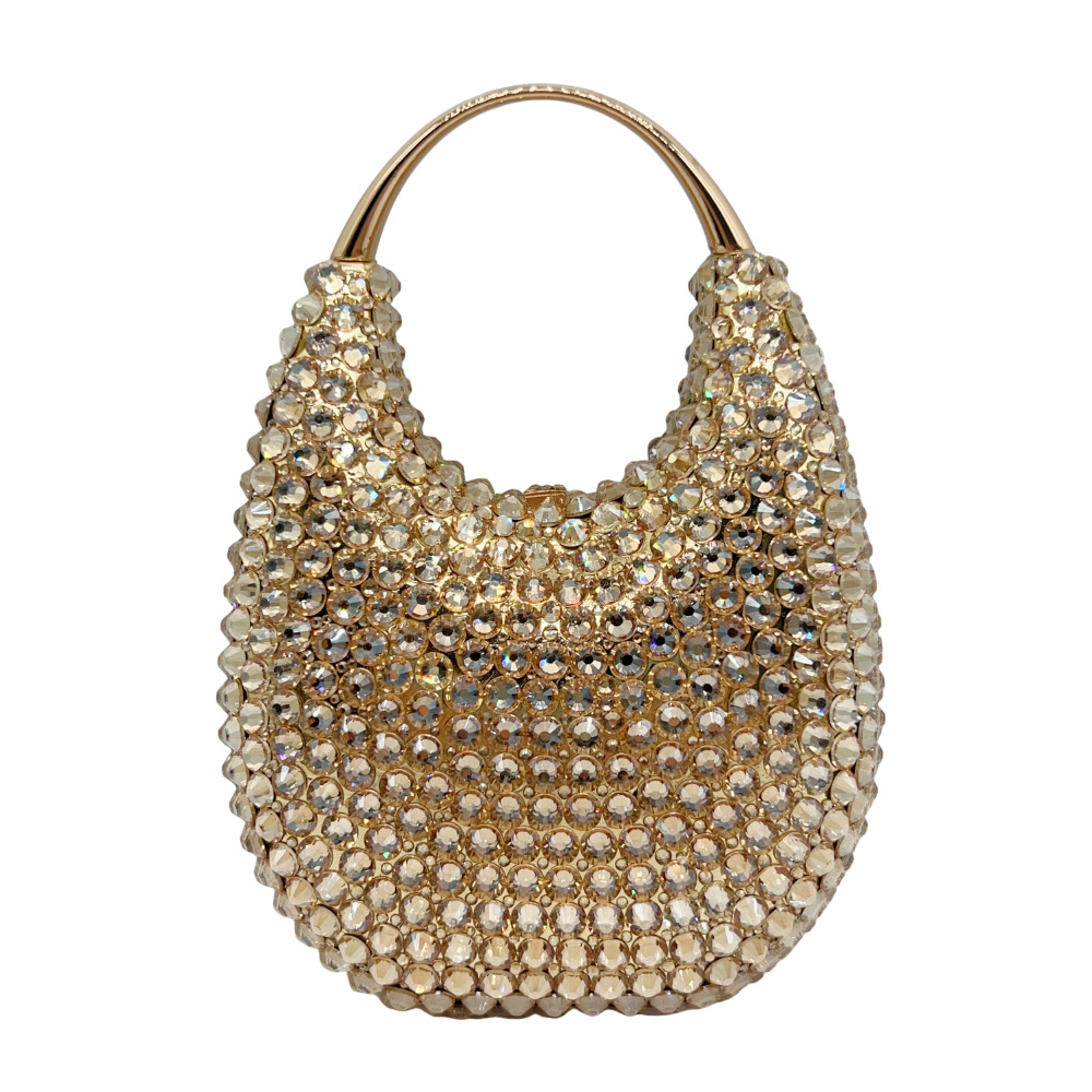 Túi satchel nữ hình bầu dục đính pha lê kim cương sang trọng dự tiệc — vàng nhạt, sâm panh, hồng, bạc