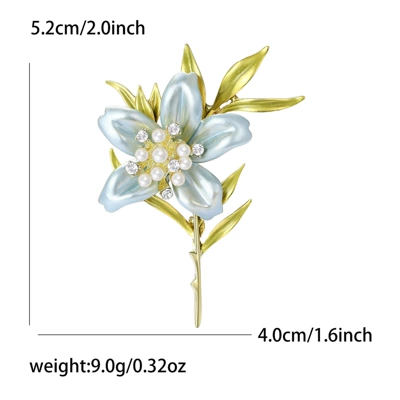 Light Luxury Diamond-Encrusted Pearl Enamel Lily Brooch, Forest Style Gentle and Fresh Floral Plant Brooch, Fashionable and Simple Clothing (Yaxa sancaqları) - 14k-imitation-gold-blue-1944-bl