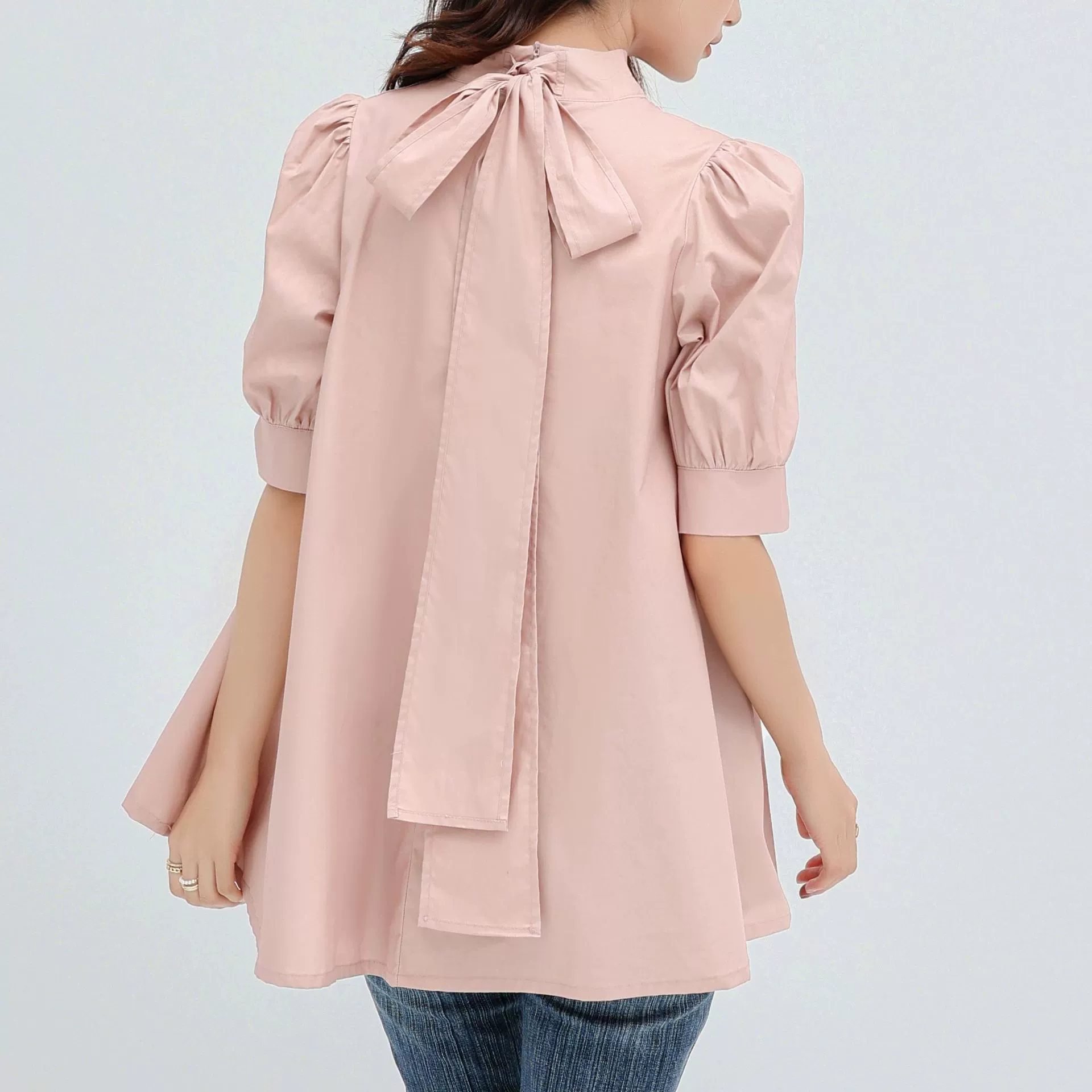 Настоящий выстрел 5 цветов в наличии новая женская одежда Lotte 2023 Весна и лето однотонная темпераментная рубашка с рукавами на шнуровке с коротким воротником для женщин