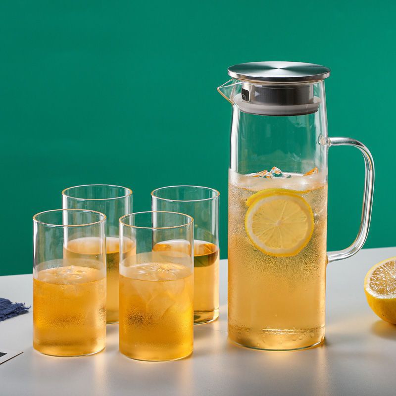 En stock botella de agua fría de vidrio borosilicato con mango simple olla recta de gran capacidad botella de agua fría de vidrio engrosado