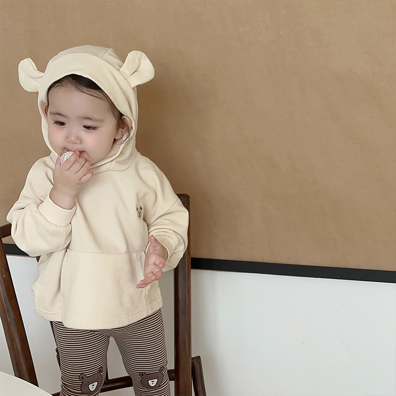 Sudadera con capucha de otoño para niños, estilo coreano, ropa infantil, ropa de otoño para bebés, tops de oso para niños y niñas, chaquetas para bebés y niños pequeños
