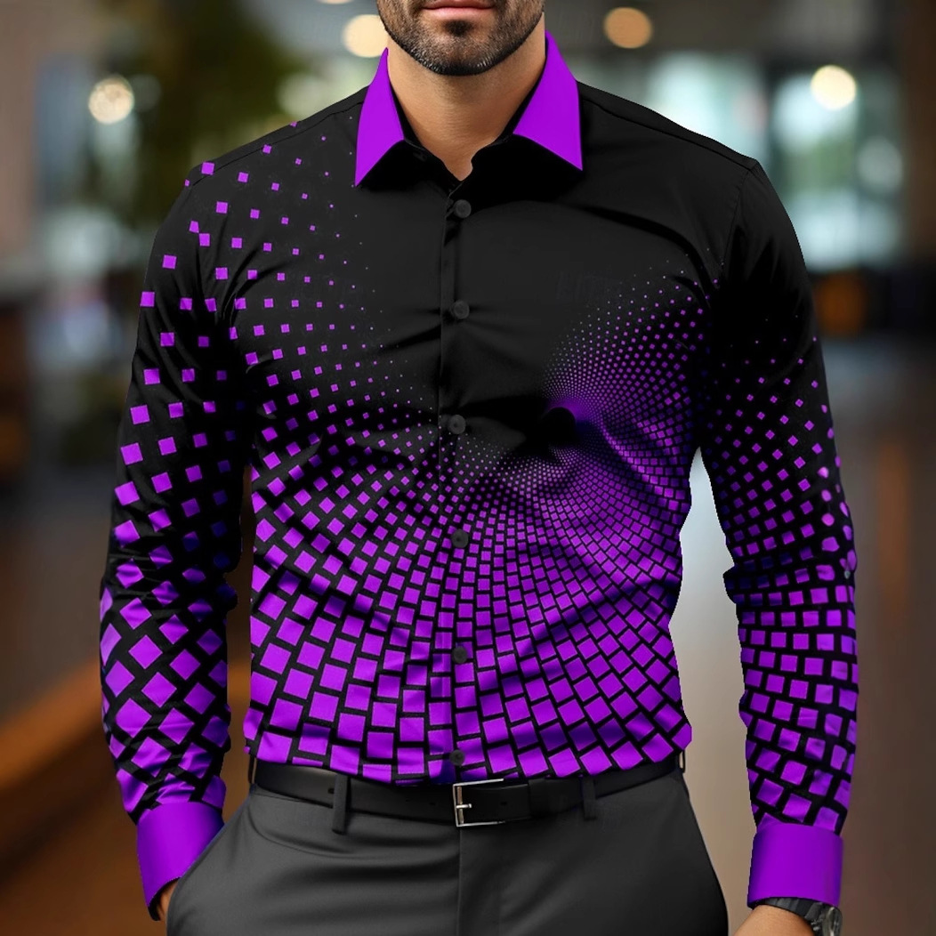 2024 nuevo estilo Amazon transfronterizo europeo y americano casual salvaje moda geométrica camisa de manga larga para hombres MB12